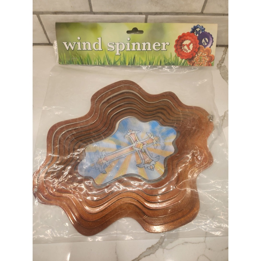 12" Christian Cross Wind Spinner Colorful Outdoor Kinetic Yard Art Decor NWT
